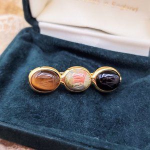 Vintage Scarab Beetle Brooch, Egyptian Mythology Jewelry, Collar Bar Pin